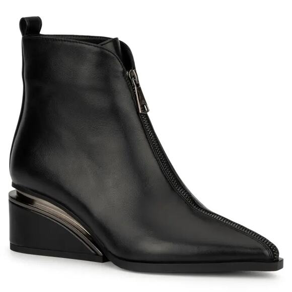 Torgeis Size 8.5 Black Marion Faux Leather Wedge Heel Ankle Boots Bootie Fall - Picture 1 of 13